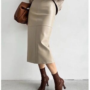 NWT Commense Elegant Tan Leather Skirt